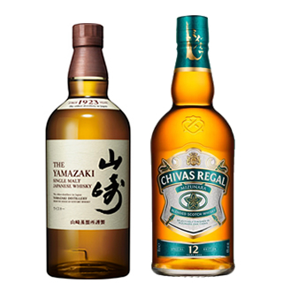 ＜2本セット品＞シングルモルト山崎_箱無し（43度/700ml） + シーバスリーガル・ミズナラ12年（40度/700ml）※おひとり様2セットまで¶