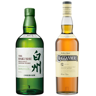 ＜2本セット品＞シングルモルト白州_箱無し（43度/700ml） + クラガンモア12年（40度/700ml）※おひとり様1セットまで¶