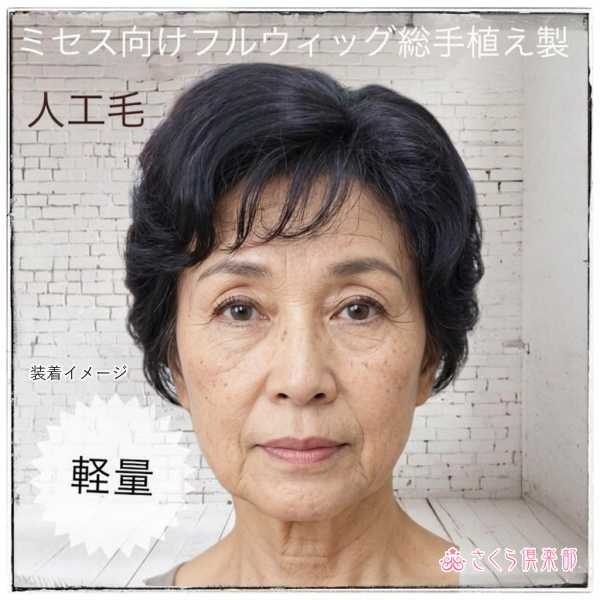 フルウィッグ ミセス・シニア向け 総手植え製ウェーブヘアー hm130 医療用にも最適