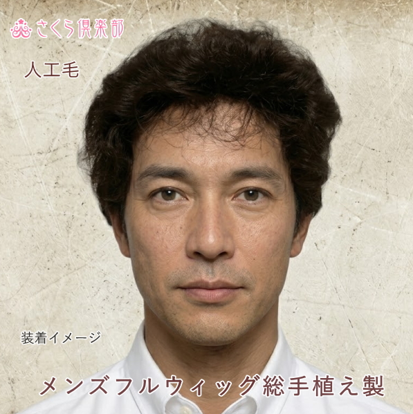 メンズフルウィッグ 男性用 全かつら  総手植え製 人工毛 hm33m 医療用にも最適