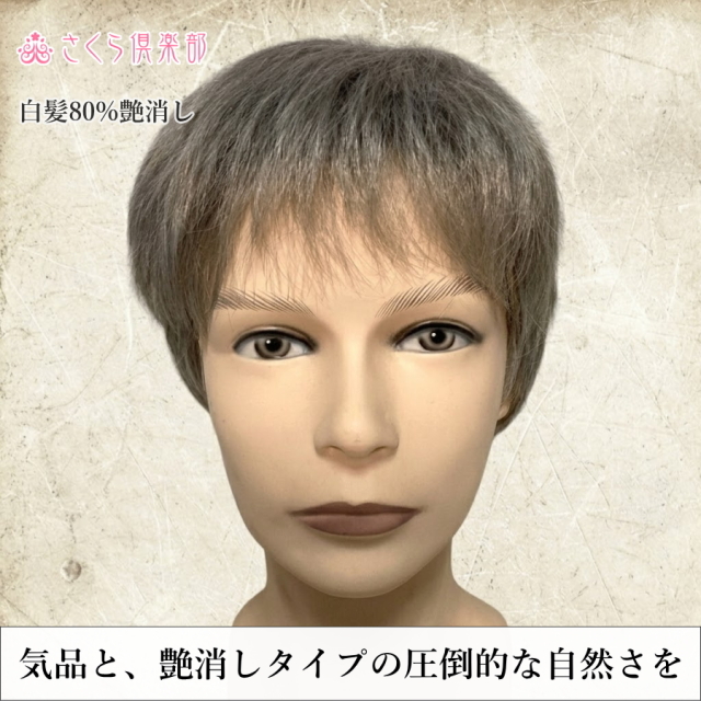 メンズフルウィッグ 男性用 全かつら 人工毛 機械植え製 白髪80% MM023