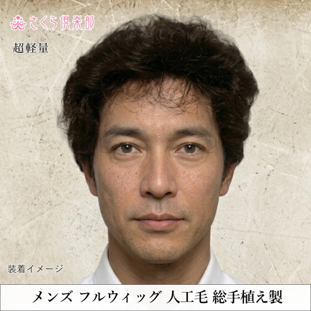 メンズフルウィッグ 男性用 全かつら  総手植え製 人工毛 hm33m 医療用ウィッグにもお薦め。