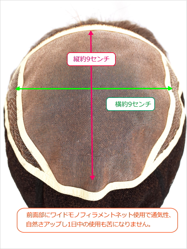 人毛フルウィッグ ミディアム 地肌付き 総手植え製 sc-hw800a裏面フロント部分詳細画像