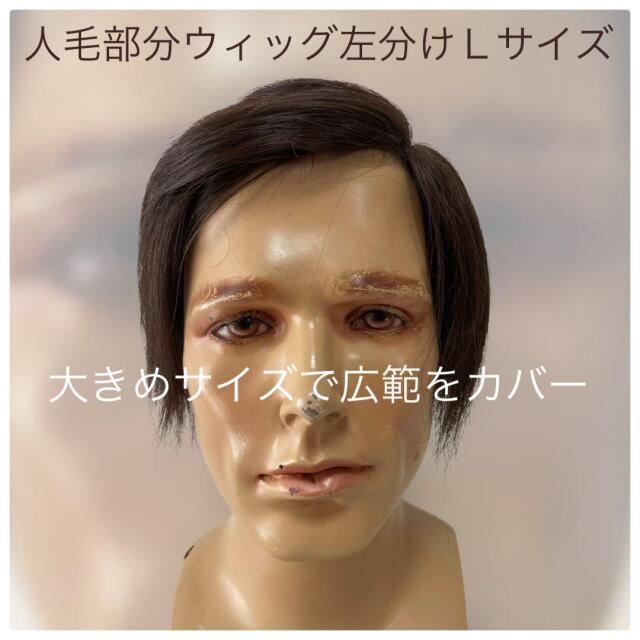 男性用メンズ部分ウィッグ人毛100% 左分け Lサイズ top-104