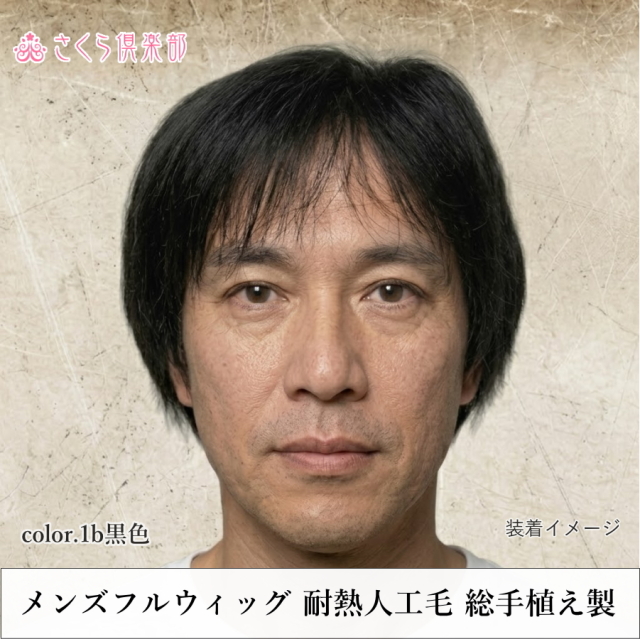 メンズフルウィッグ 男性用 全かつら 耐熱人工毛 総手植え製 mg-02  医療用ウィッグにもお薦め。