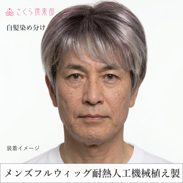 メンズフルウィッグ 男性用 全かつら  耐熱人工毛 機械植え製 白髪染め分け MM001S 医療用ウィッグにもお薦め。