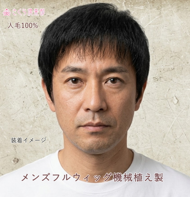 メンズフルウィッグ 男性用 全かつら 人毛100％ 機械植え製 軽量 MM018 医療用にも最適