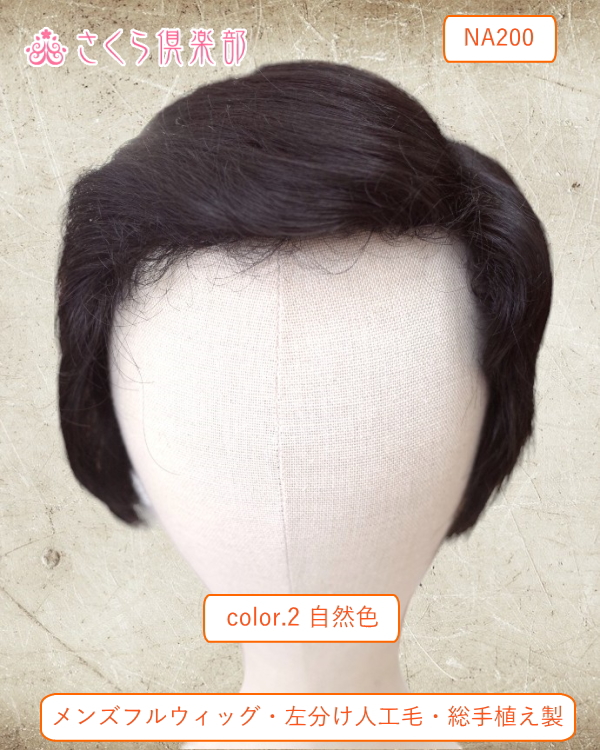 メンズフルウィッグ 男性用 全かつら 人工毛 総手植え製 NA200 左分け