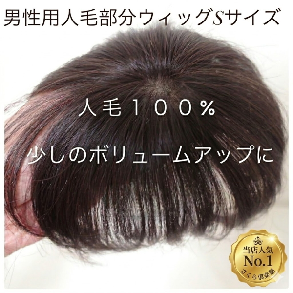 男性用メンズ部分ウィッグ自然すぎる人毛100% 特殊人工皮膚付きSサイズ 医療用にも最適 top-01t