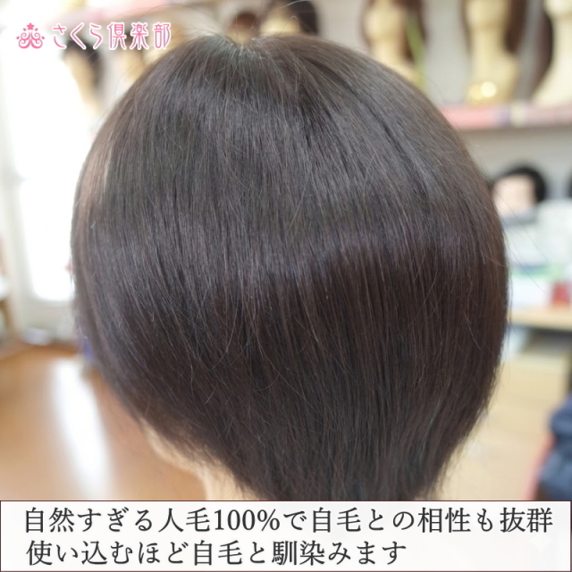 人毛100% 男性用部分ウィッグ Lサイズ（top-07）センター分け地肌付き