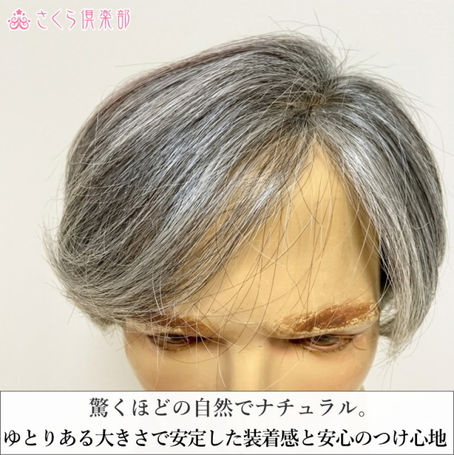 男性用メンズ部分ウィッグ人毛100% 総手植え製 左分け 白髪染め分け L