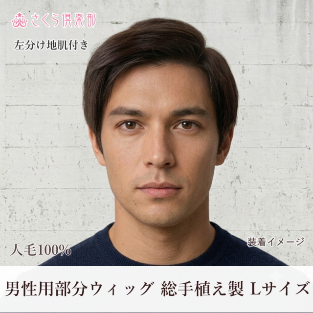 人毛100% 男性用部分ウィッグ Lサイズ（top-104）｜左分け・特殊人工