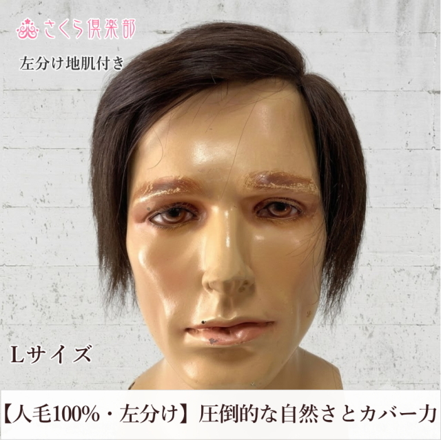 人毛100% 男性用部分ウィッグ Lサイズ（top-104）｜左分け・特殊人工