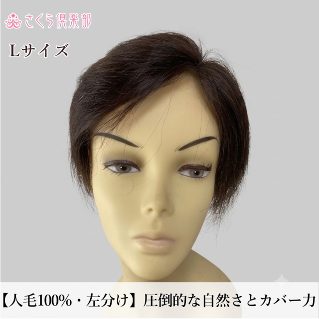 人毛100% 女性用部分ウィッグ Lサイズ（top-104）左分け・特殊人工皮膚