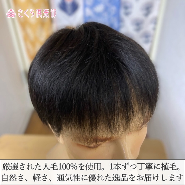 人毛100% 男性用部分ウィッグM. Lサイズ各種（top-300）ショートつむじ付き