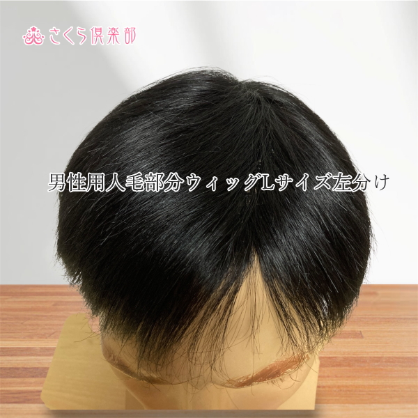 男性用メンズ部分ウィッグ人毛100% 左分けショートL top-500 医療用に