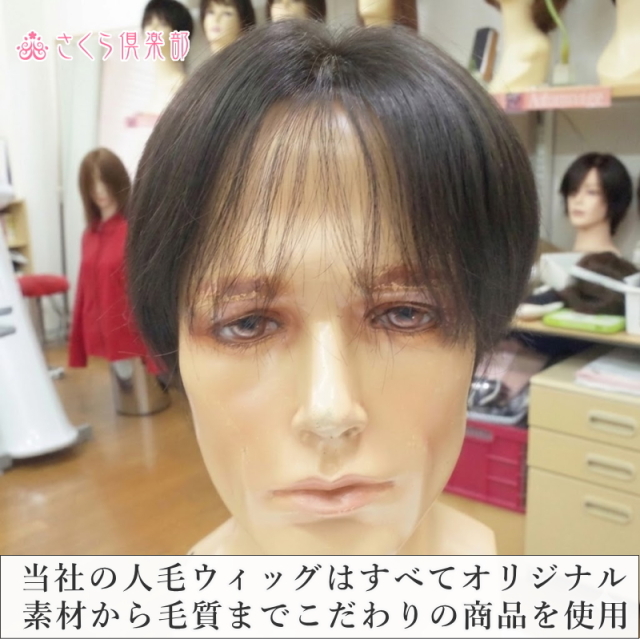 人毛100%男性用部分ウィッグ Lサイズ top-600総手植え製 センター分け