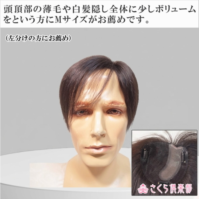 人毛100% 男性用部分ウィッグ Mサイズ（top-dx2an）｜左分けストレート