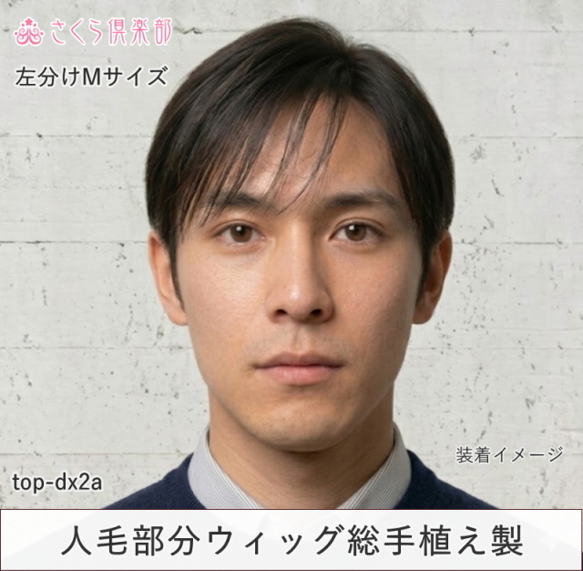 男性用メンズ部分ウィッグ人毛  左分けストレート Mサイズ top-dx2an