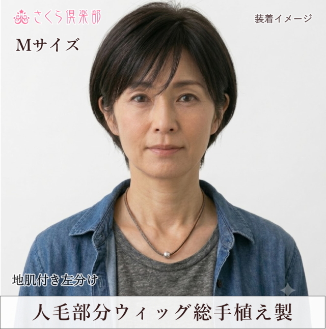 人毛部分ウィッグ 女性用ヘアピース 左分け Mサイズ top-dx2an