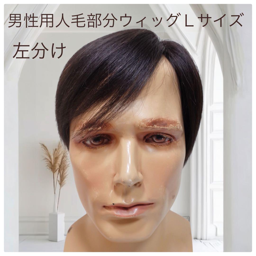 男性用メンズ部分ウィッグ人毛  左分け Ｌサイズ top-dx2tn 医療用にも最適
