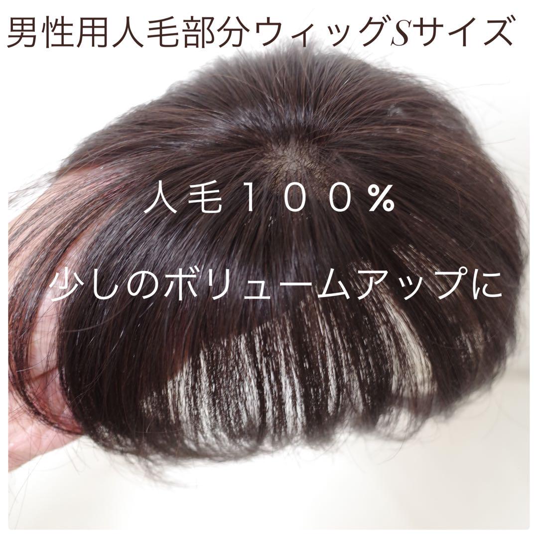 男性用メンズ部分ウィッグ人毛100% 特殊人工皮膚付きSサイズ 医療用にも最適 top-01t
