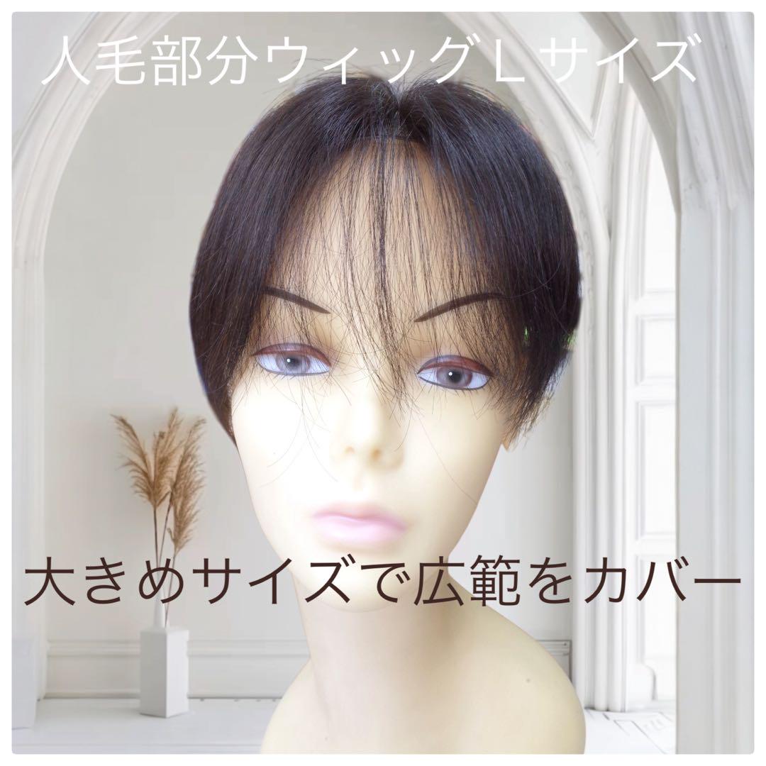 人毛部分ウィッグ 女性用ヘアピース センター分けLサイズ  top-600a