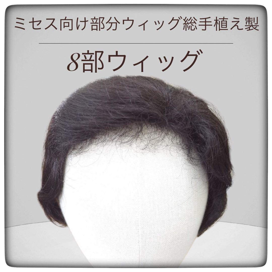 部分ウィッグ8分かつら ミセス・シニア向け 総手植え製ウェーブ Lサイズ 白髪入り各種 a-22   医療用にも最適