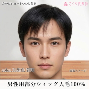 男性用メンズ部分ウィッグ人毛100%  top-500・左分けショートLサイズ つむじ付き