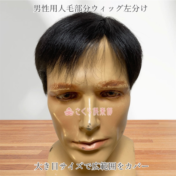 男性用メンズ部分ウィッグ人毛100% ショート top-500・左分けLサイズ各 医療用にも最適