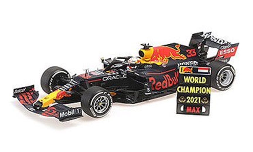 ミニカー　MINICHAMPS（ミニチャンプス）  ダイキャストモデル  1/18　110212333　レッド ブル レーシング ホンダ  RB16B マックス・フェルスタッペン アブダビGP 2021 ウィナー ワールドチャンピオン ピットボード付　4012138760950