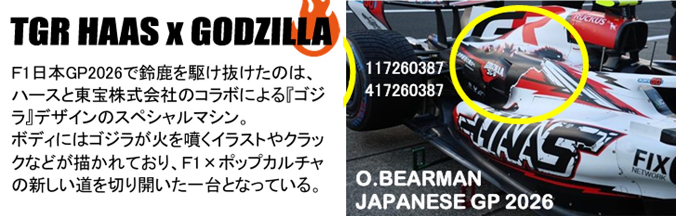 予約品　9月以降順次　ミニカー　MINICHAMPS（ミニチャンプス）レジンモデル　1/43　417260387　TGR ハース F1チーム VF-26 オリバー・ベアマン 日本GP 2026 ゴジラデザイン　4012138792609