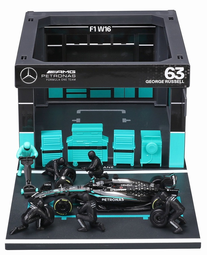 予約品　11月頃　ミニカー　BURAGO（ブラゴ） ダイキャストモデル　 1/43　BUR38458R　メルセデス-AMG ペトロナス F1チーム PIT PASS セット W16 No.63 G.ラッセル　4548565530076