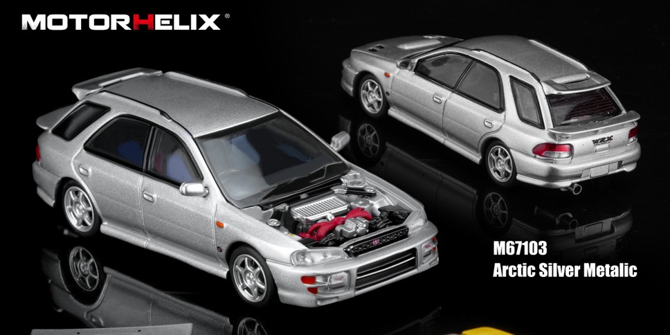 予約品　12月以降順次　ミニカー  MOTORHELIX　ダイキャストモデル　1/64　M67103　スバルインプレッサワゴン Subaru Impreza Wagon WRX Sti ver. VI Arctic Silver Metalic　4570245220045