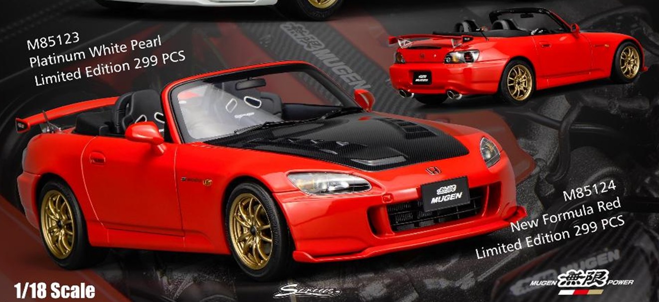 予約品　8月以降順次　ミニカー  MOTORHELIX  ダイキャストモデル（開閉機構つき）　1/18　M85124　ホンダ Honda S2000（AP2） MUGEN New Formula Red　4570245220465