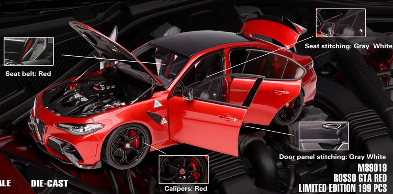 お取り寄せ予約品　2027年6月以降順次　ミニカー  MOTORHELIX  ダイキャストモデル（開閉機構つき）　1/18　M89019　アルファロメオ Alfa Romeo Giulia GTA Rosso GTA Red　4570245221363