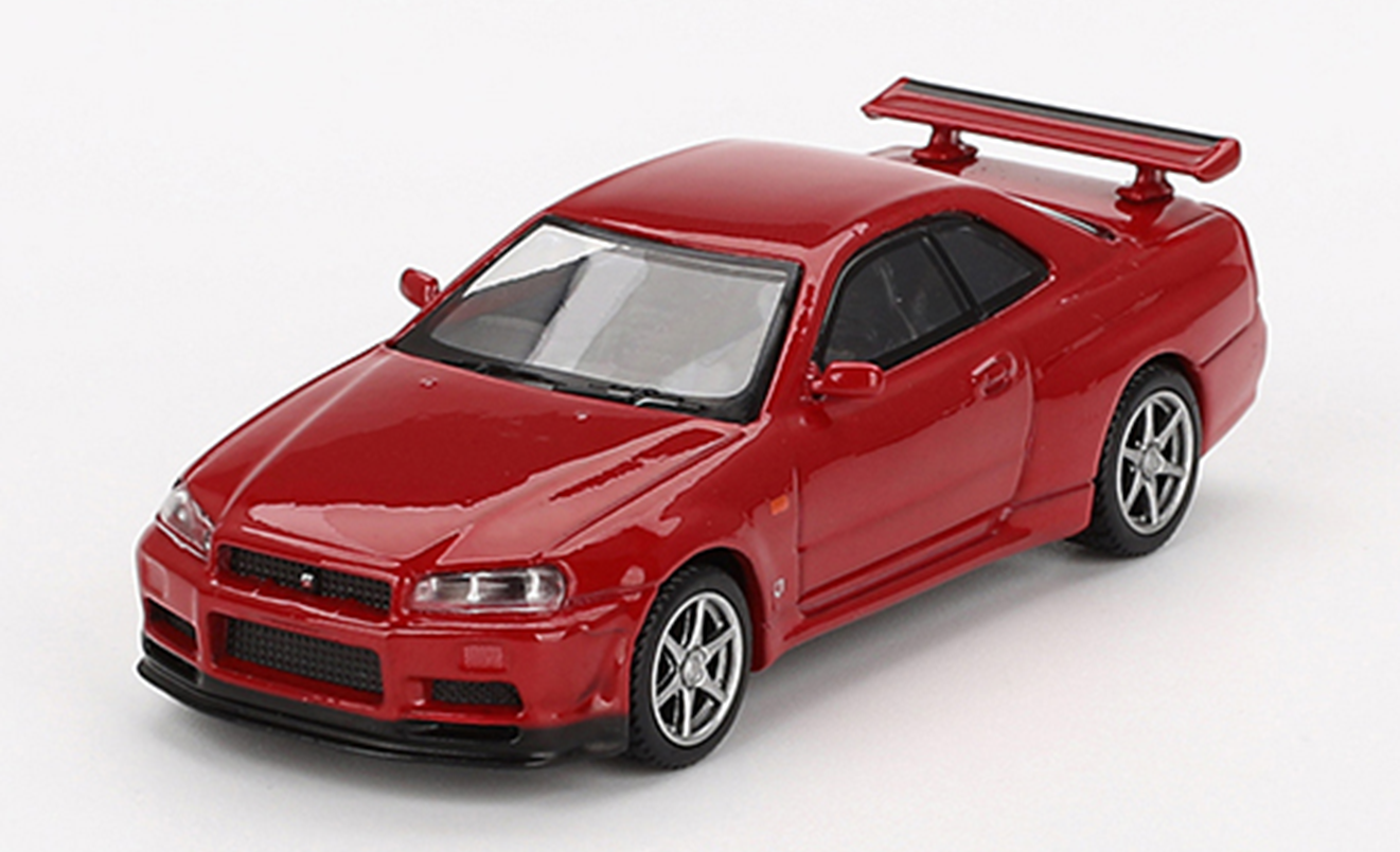 ミニカー　MINI-GT　1/64　MGT00796-R　ニッサン Nissan スカイライン GT-R R34 Vスペック アクティブレッド(右ハンドル)　810152146217