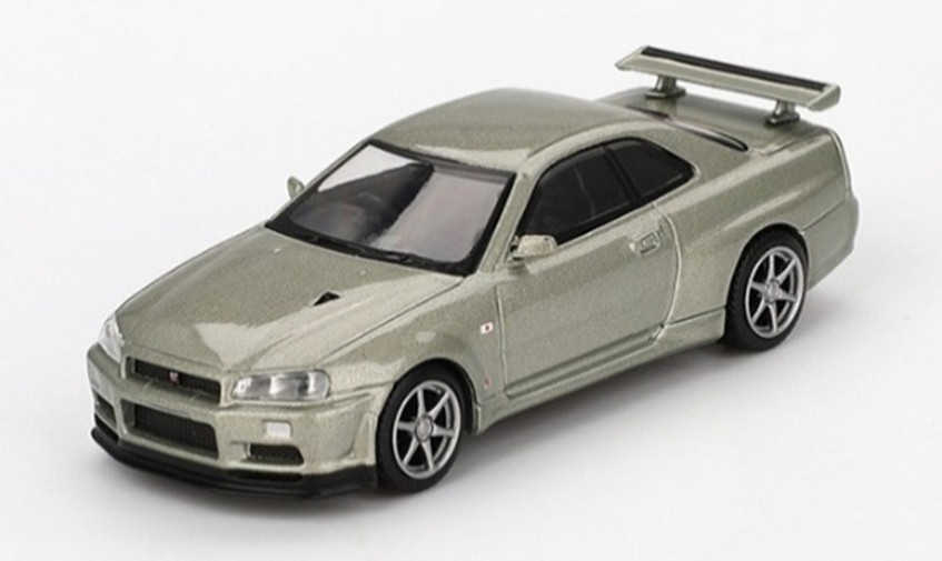 ミニカー　MINI-GT　1/64　MGT01003-R　日産スカイライン GT-R R34 Vスペック II Nur ミレニアムジェイド(右ハンドル)　840456304372