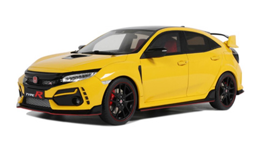 予約品　6月頃　ミニカー  OttO mobile　レジンモデル（開閉機構なし） 1/18　OTM1111　ホンダ シビック タイプR (FK8) ユーロスペック 2020 (イエロー) 限定生産品　4548565523771