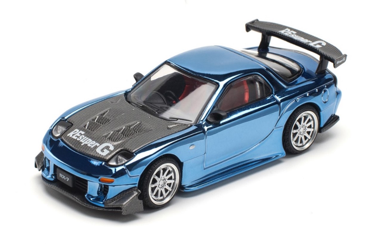 ポップレース マツダ RX-7 RE雨宮 ワイドボディ 1/64 MAZDA RX7 RE-AMEMIYA BLUE PINK 1/64 マツダ RX7 RE:雨宮