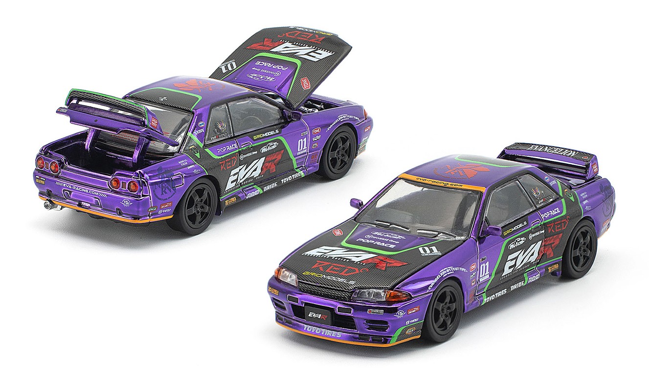 予約品　2027年6月頃　ミニカー　ポップレース POPRACE　ダイキャスト（開閉機構ナシ）　1/64　PR640453　エヴァRT初号機 SKYLINE R32　4562129852060