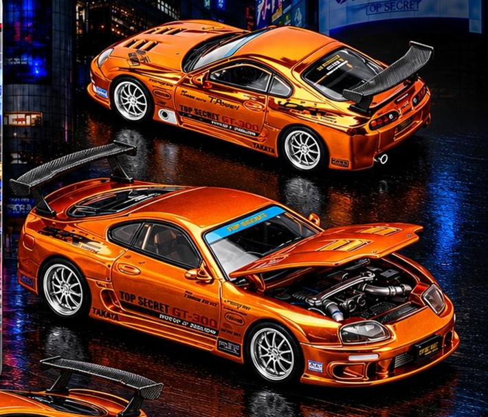 予約品　12月～2027年2月頃　ミニカー　POPRACE x TS (TOKYO STATION)　ダイキャスト　1/64　PRT003　トップシークレット A80 スープラ GT300 オレンジクローム　4562129852046