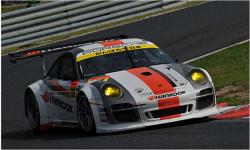 絶版品　ミニカー　エブロ　EBBRO 1/43　44540　ハンコック　ポルシェ　スーパーGT300 2011 #33（レジン） ホワイト/オレンジ