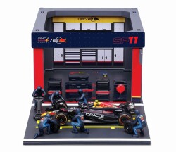 予約品　2026年2月頃　ミニカー　BURAGO（ブラゴ） ダイキャストモデル　1/43　BUR38453P　オラクル レッドブル レーシング PIT PASS セット RB20 No,11 S.ペレス (クルー×6pcs、パドックガレージ)　4548565512270