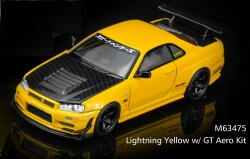 予約品　12月以降順次　ミニカー  MOTORHELIX　ダイキャストモデル　1/64　M63475　日産スカイライン Nissan Skyline GT-R (R34) Customized Lightning Yellow w/GT Aero Kit　4573630209083