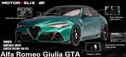 お取り寄せ予約品　2027年6月以降順次　ミニカー  MOTORHELIX  ダイキャストモデル（開閉機構つき）　1/18　M89020　アルファロメオ Alfa Romeo Giulia GTA Montreal Green　4570245221370