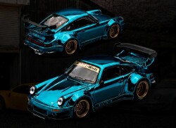 予約品　12月～2027年2月頃　ミニカー　POPRACE x TS (TOKYO STATION)　ダイキャスト　1/64　PRT004　ポルシェ RWB 930 ティールクローム　4562129852053
