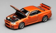 予約品　2025年2月以降順次　ミニカー  MOTORHELIX　1/64　M63471　日産スカーライン Nissan Skyline GT-R(R34)  V-Spec ll Customized Metallic Orange　4573630206020