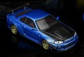予約品　12月以降順次　ミニカー  MOTORHELIX　ダイキャストモデル　1/64　M63476　日産スカイライン Nissan Skyline GT-R (R34) Customized Bayside Blue w/GT Aero Kit　4573630209090
