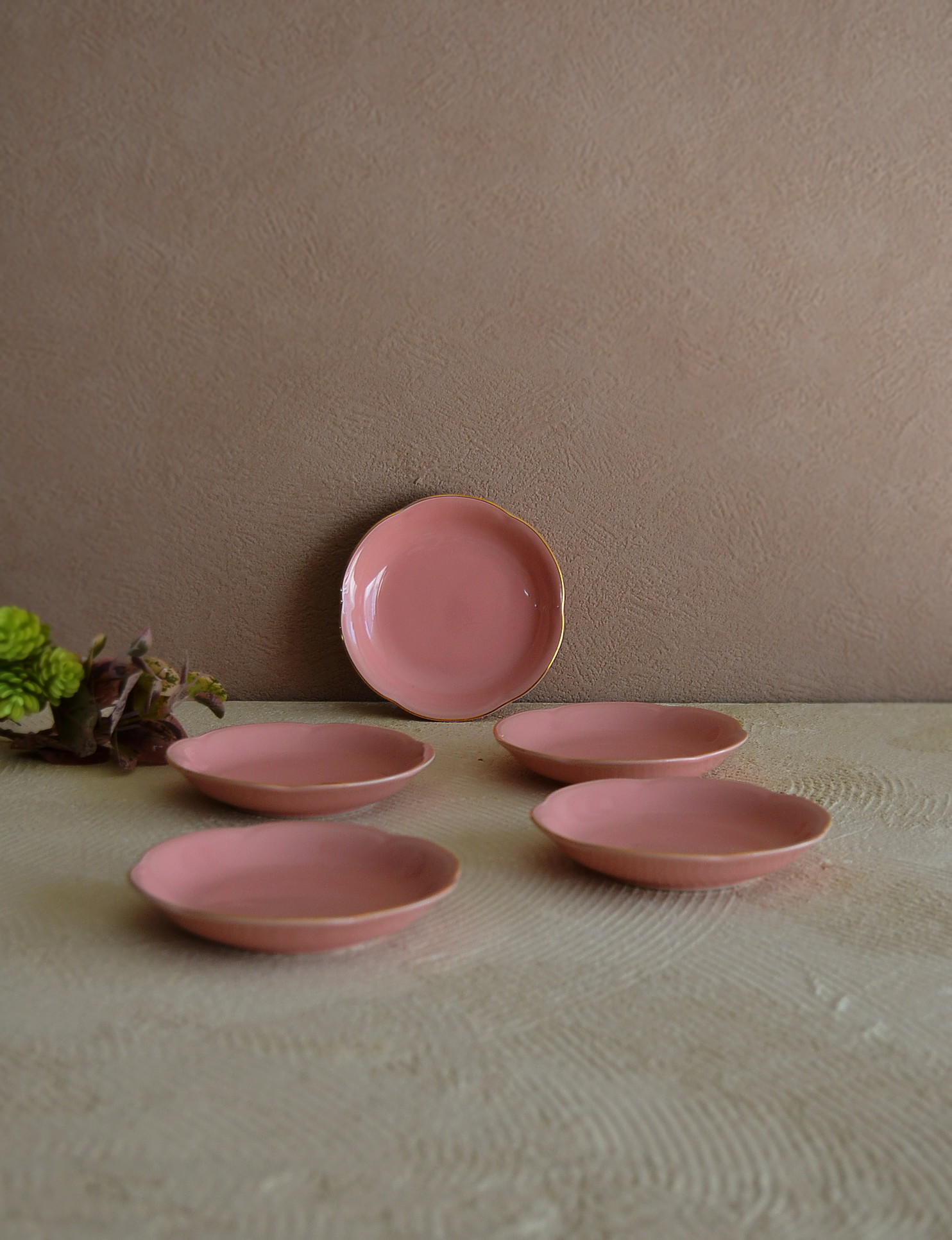 Antique Sam S Collection綺麗なピンクの小皿五枚組 梅皿